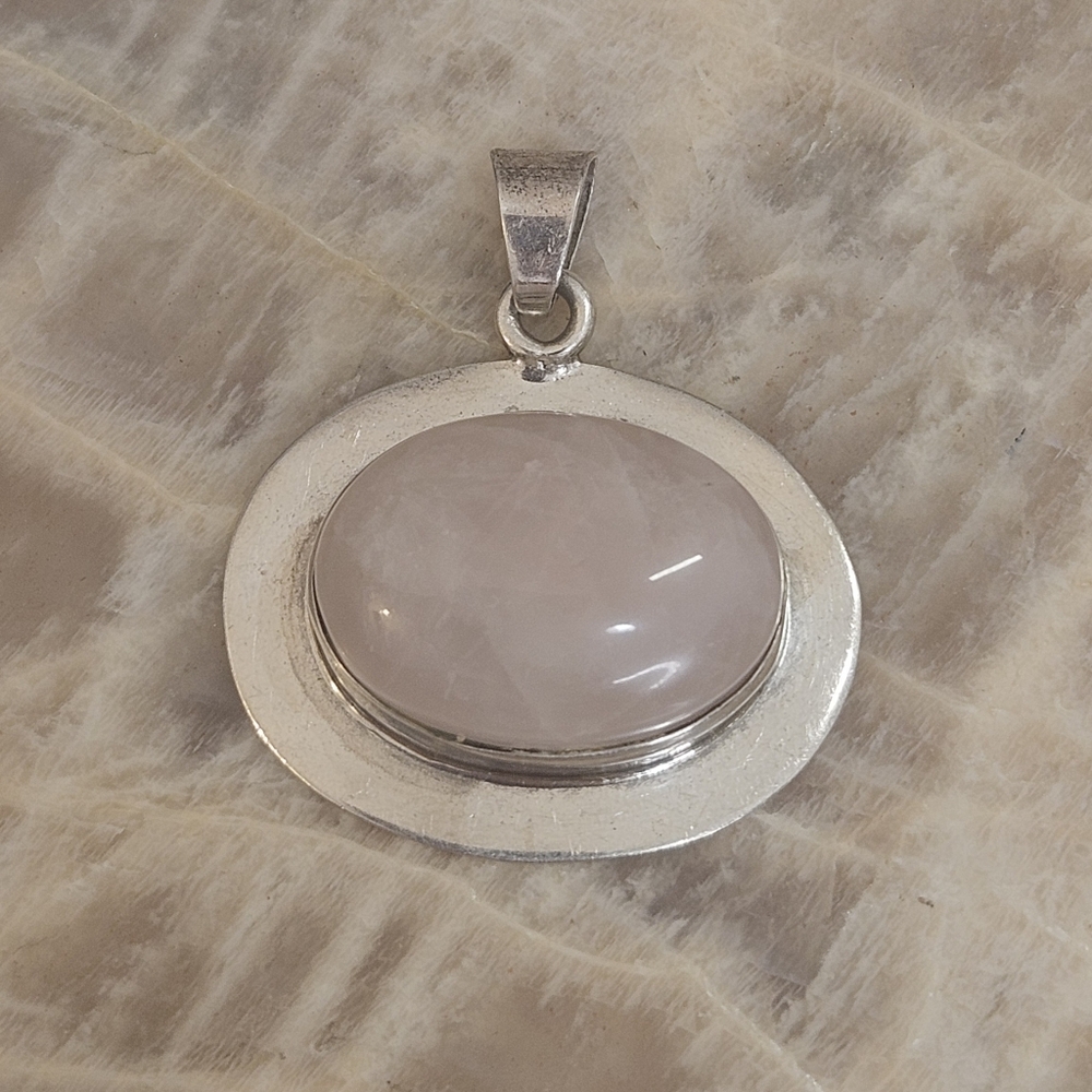 Rose Quartz Sterling Silver Mexico 925 Pendant 16 Grams - Picture 11 of 11